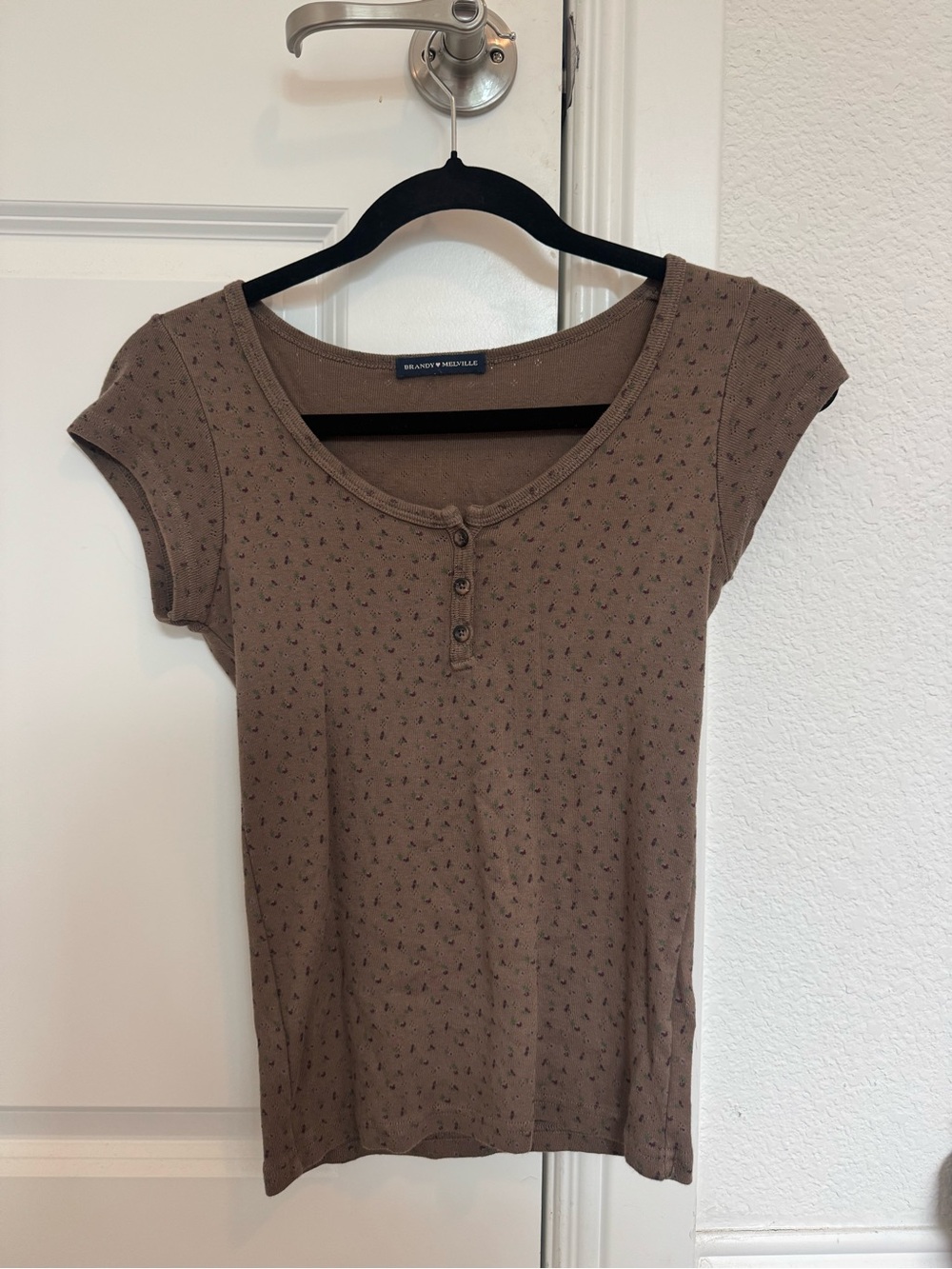 Brandy Melville Brown Henley Tee with floral print